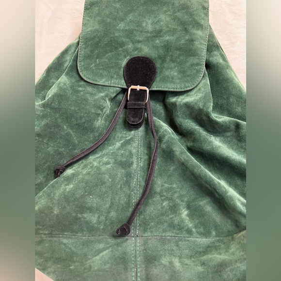 Green Faux Suede Drawstring Backpack - Picture 3 of 3
